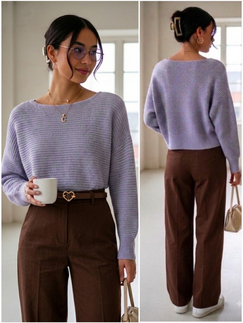 Dynamite S Modern Contemporary Clean Girl Lavendar Soft Ribbed Knit Sweater